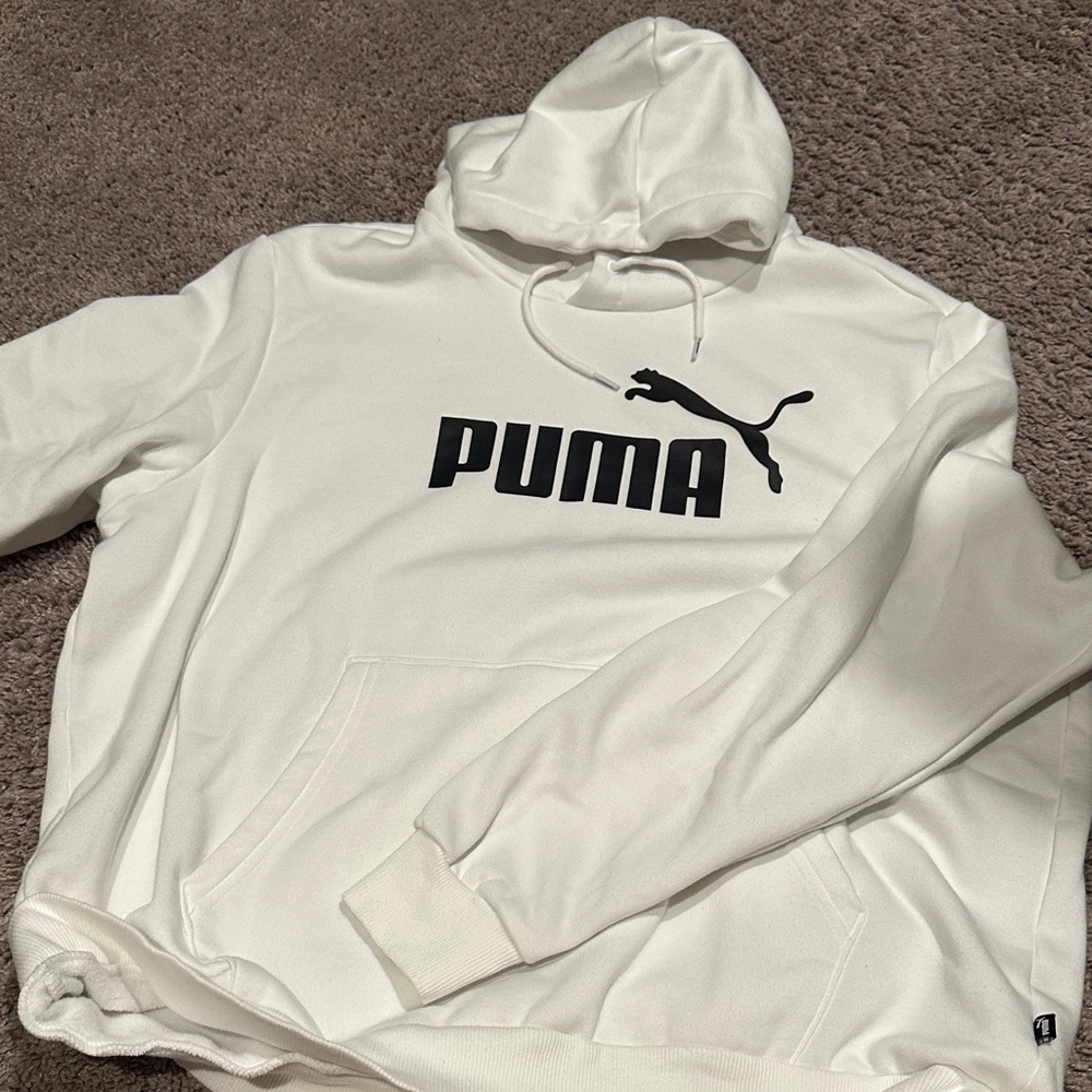 PUMA Men's White Hoodie with Black Logo